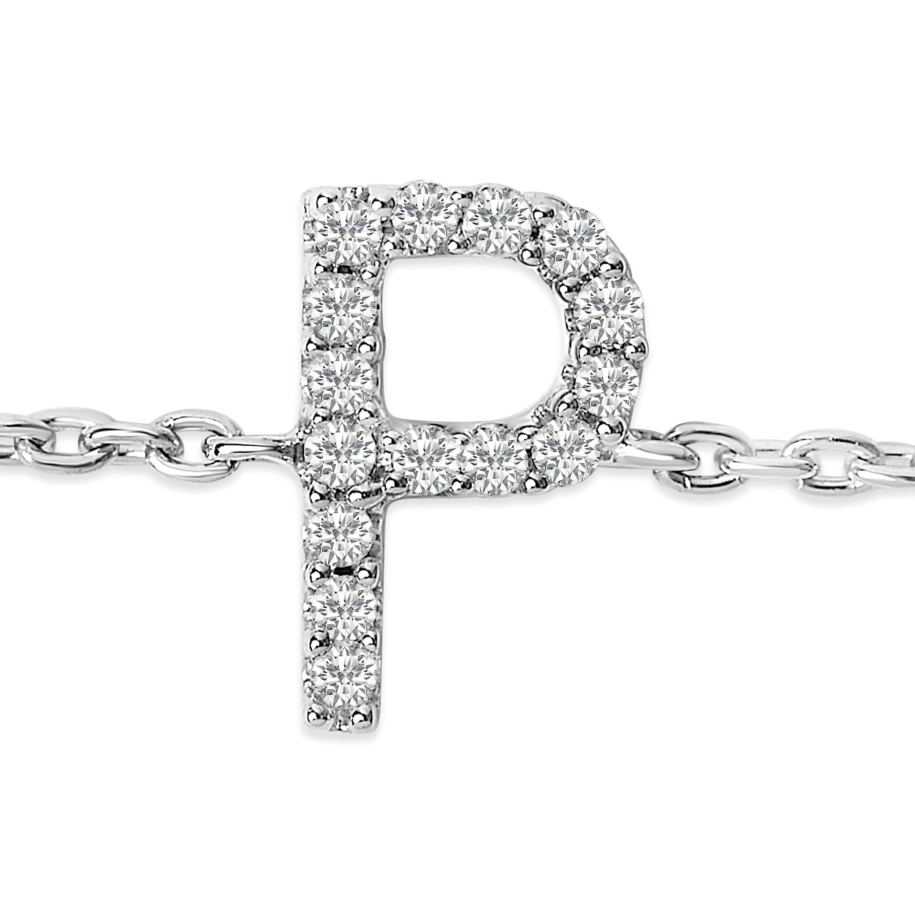 سوار من الذهب الأبيض عيار 10 قيراط مرصع بالألماس على شكل حرف "P" مع سلسلة