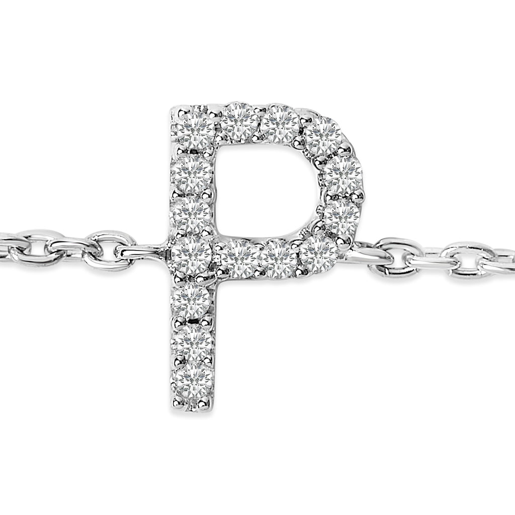 10K White Gold Diamond Accent "P" Initial Charm and Link Bracelet