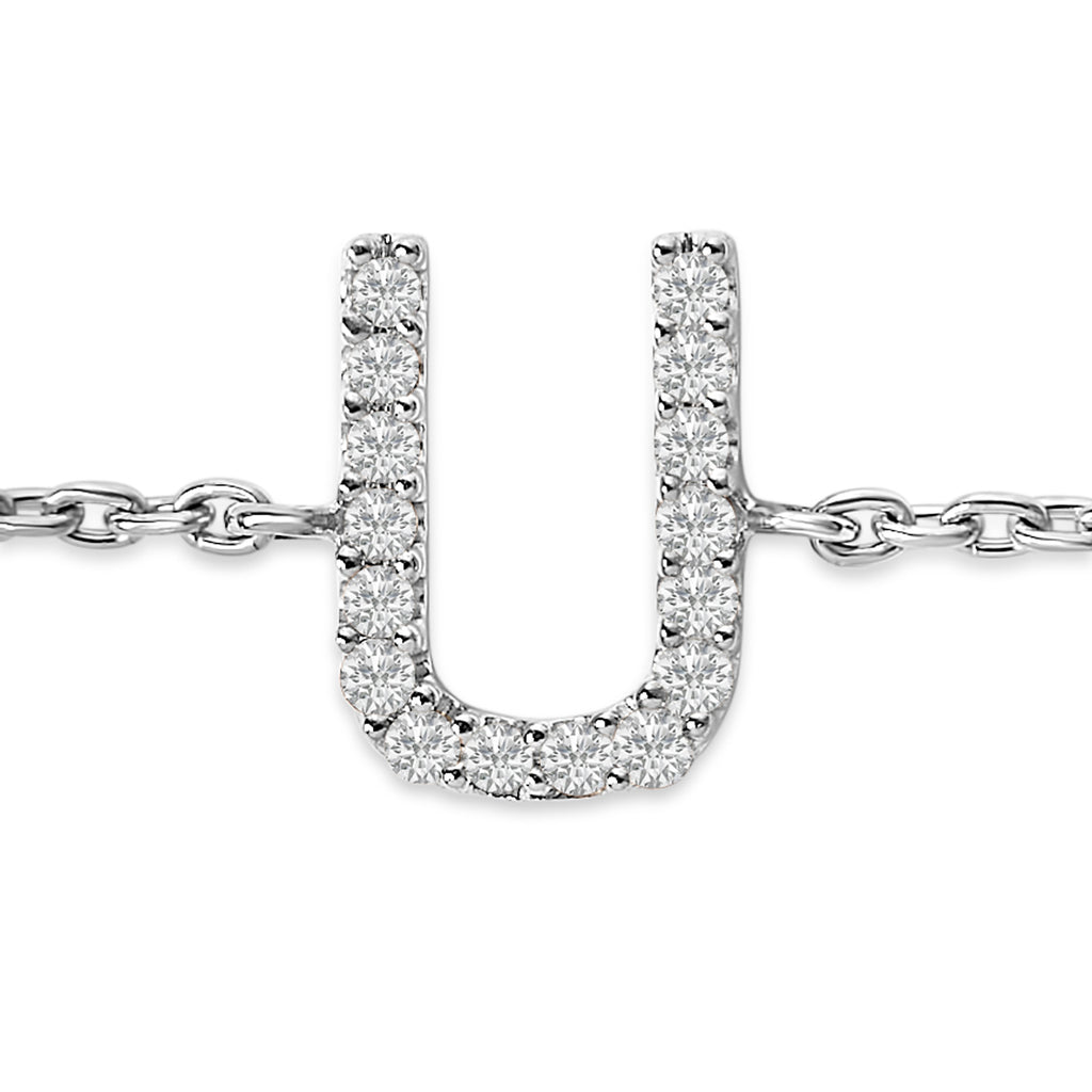 10K White Gold Diamond Accent "U" Initial Charm and Link Bracelet
