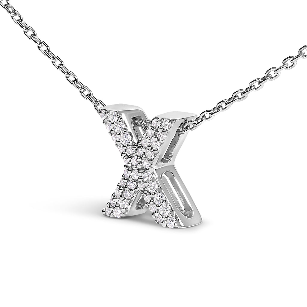 10K White Gold Diamond Accent "X" Initial Bubble Pendant Necklace