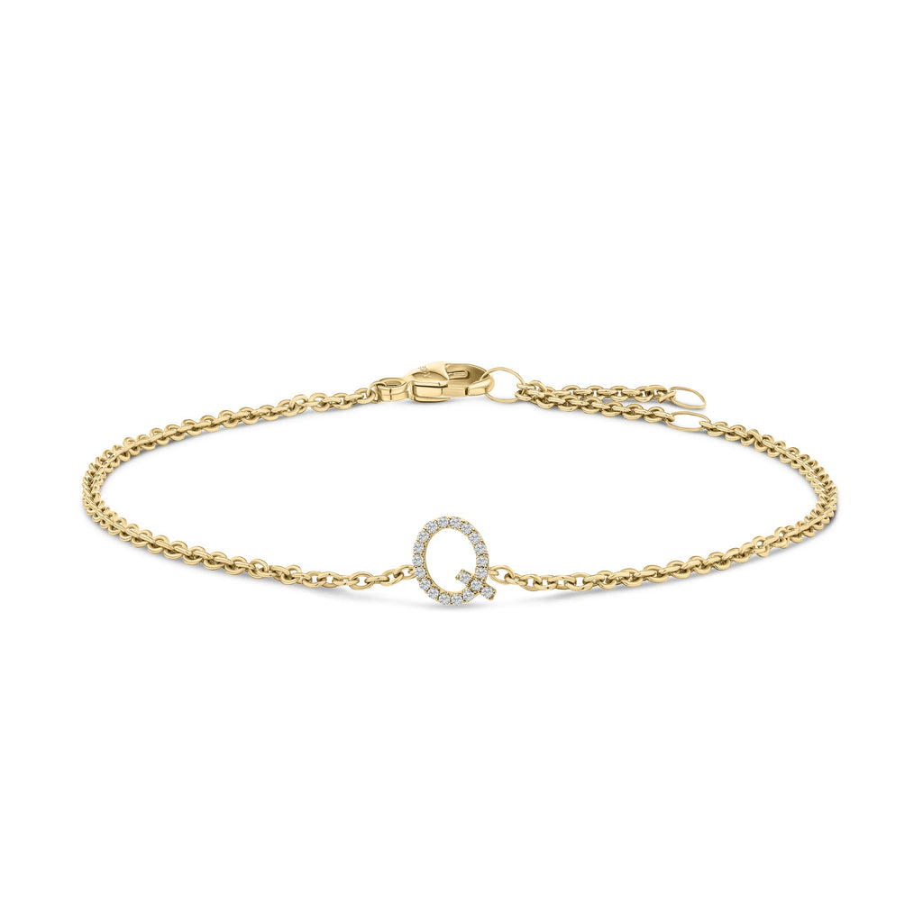 10K Yellow Gold Diamond Accent "Q" Initial Charm and Link Bracelet