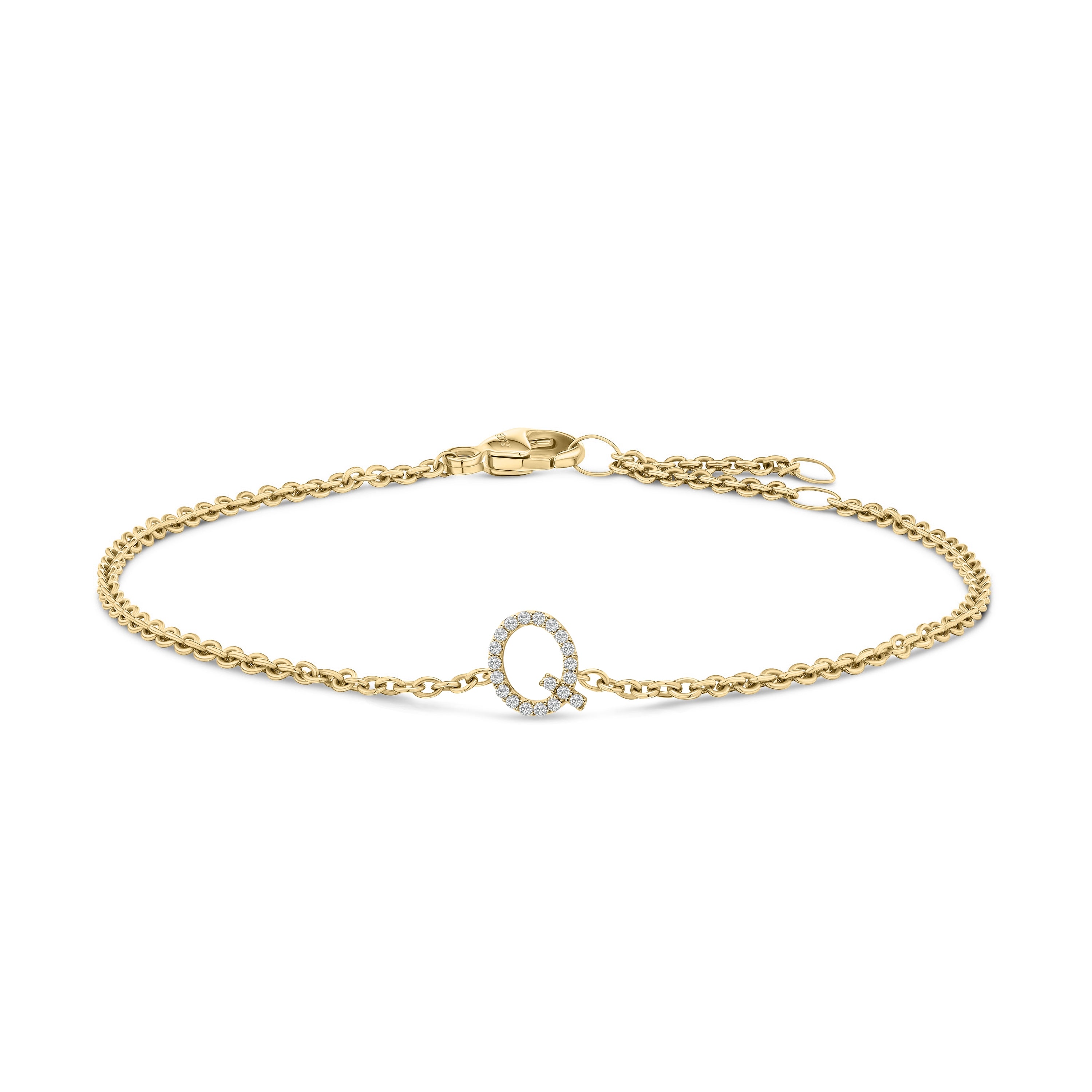 10K Yellow Gold Diamond Accent "Q" Initial Charm and Link Bracelet