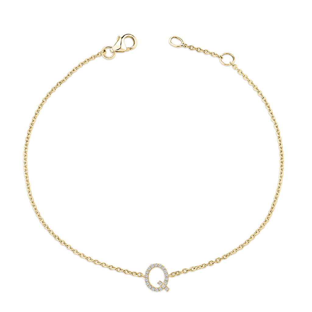 10K Yellow Gold Diamond Accent "Q" Initial Charm and Link Bracelet