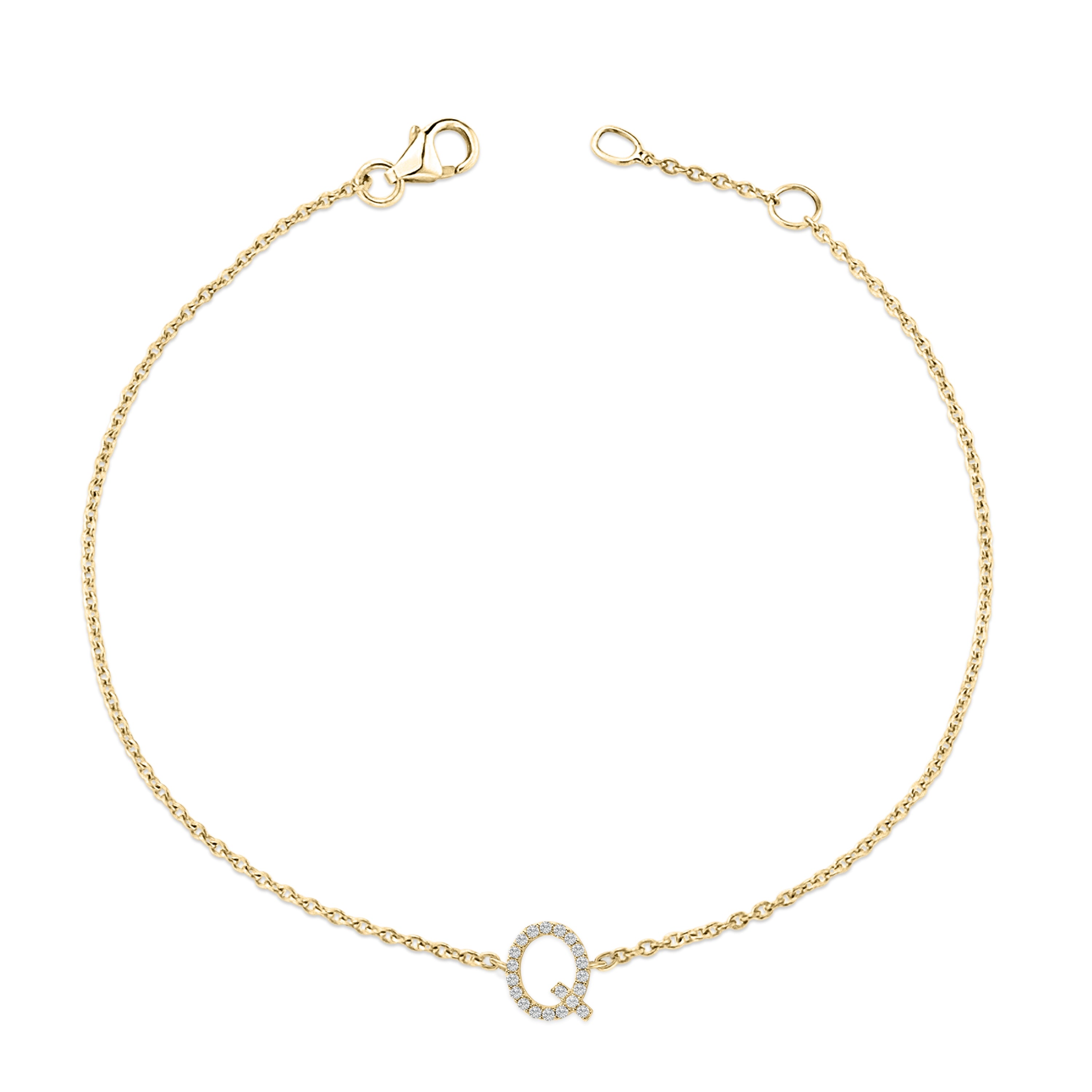 10K Yellow Gold Diamond Accent "Q" Initial Charm and Link Bracelet
