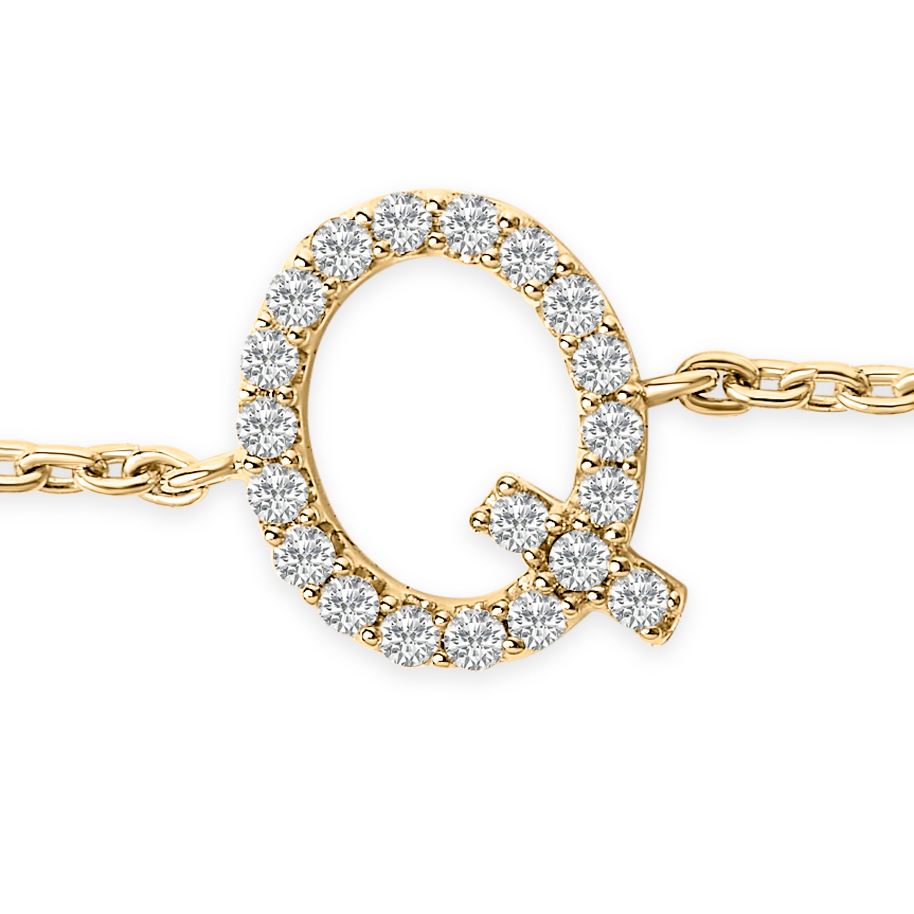 10K Yellow Gold Diamond Accent "Q" Initial Charm and Link Bracelet