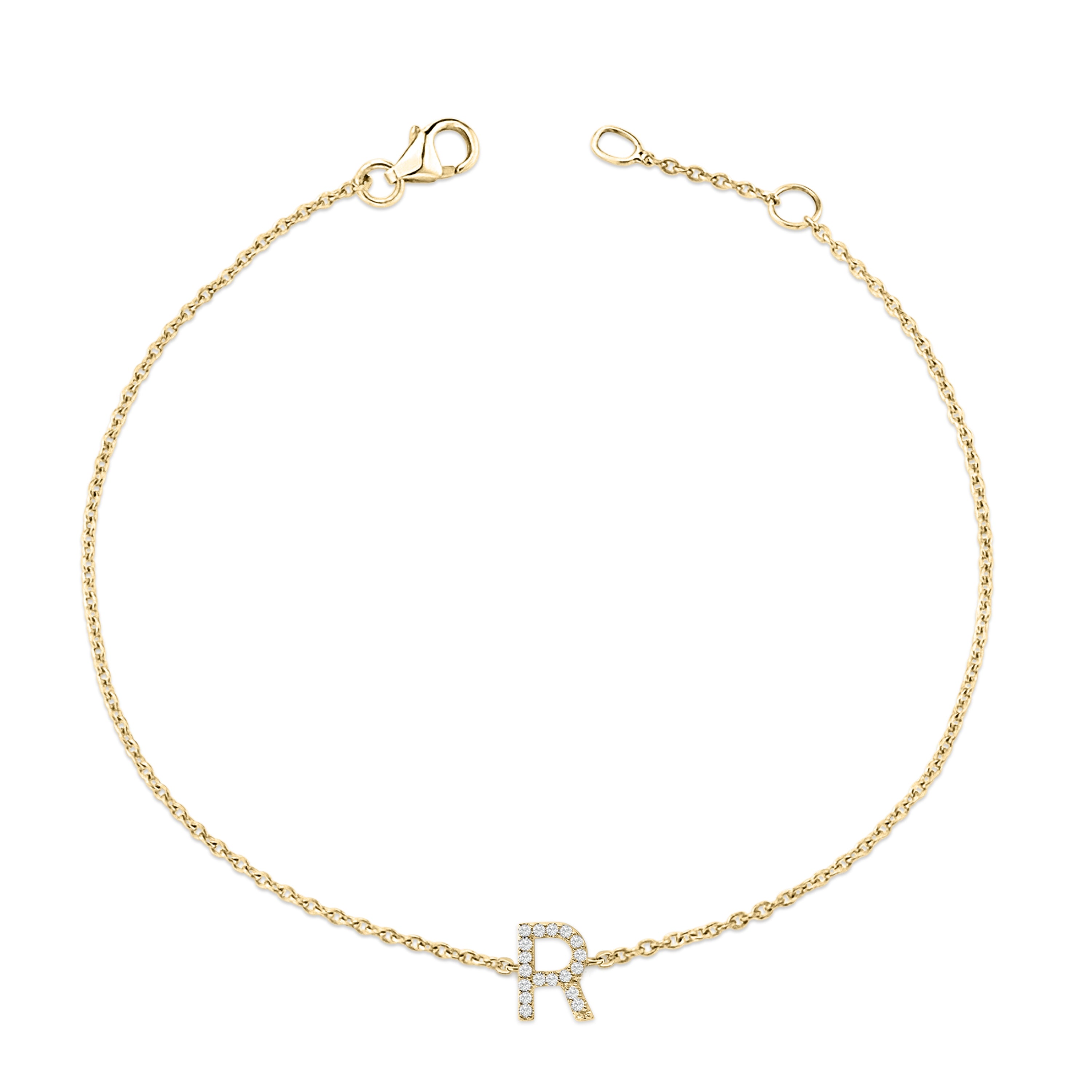 10K Yellow Gold Diamond Accent "R" Initial Charm and Link Bracelet
