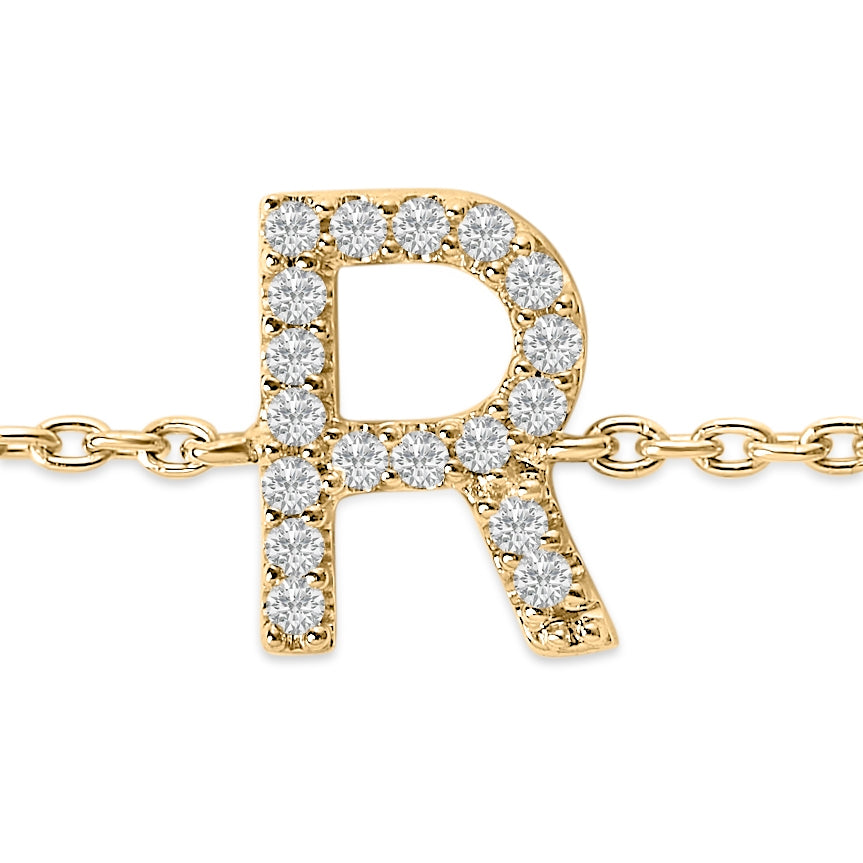 سوار من الذهب الأصفر عيار 10 قيراط مرصع بالألماس على شكل حرف "R"
