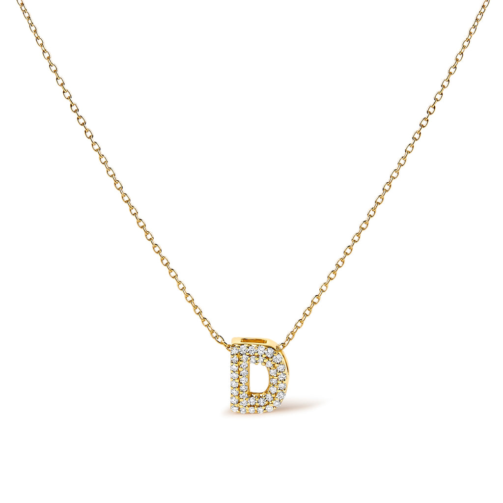 10K Yellow Gold Diamond Accent "D" Initial Bubble Pendant Necklace