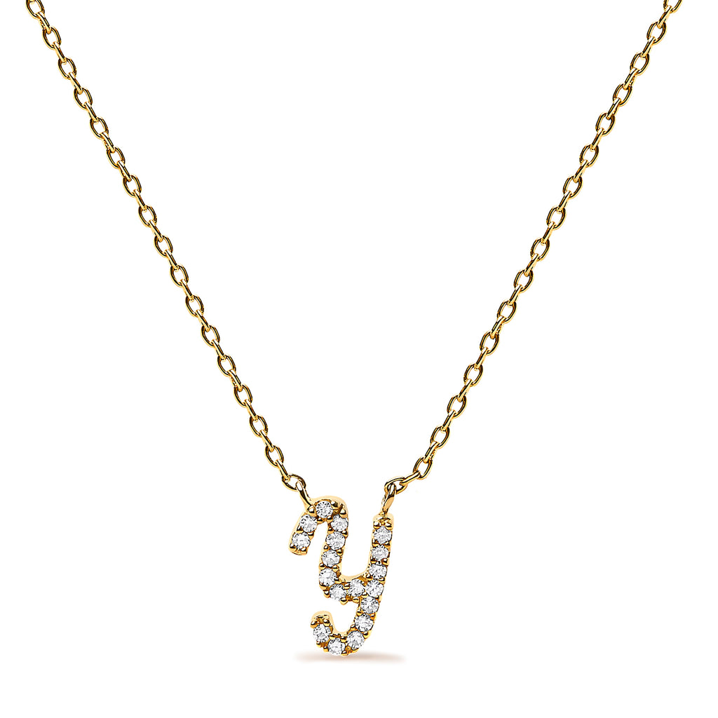 10K Yellow Gold Diamond Accent "Y" Initial Script Style Pendant Necklace
