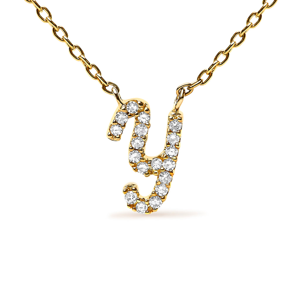 10K Yellow Gold Diamond Accent "Y" Initial Script Style Pendant Necklace