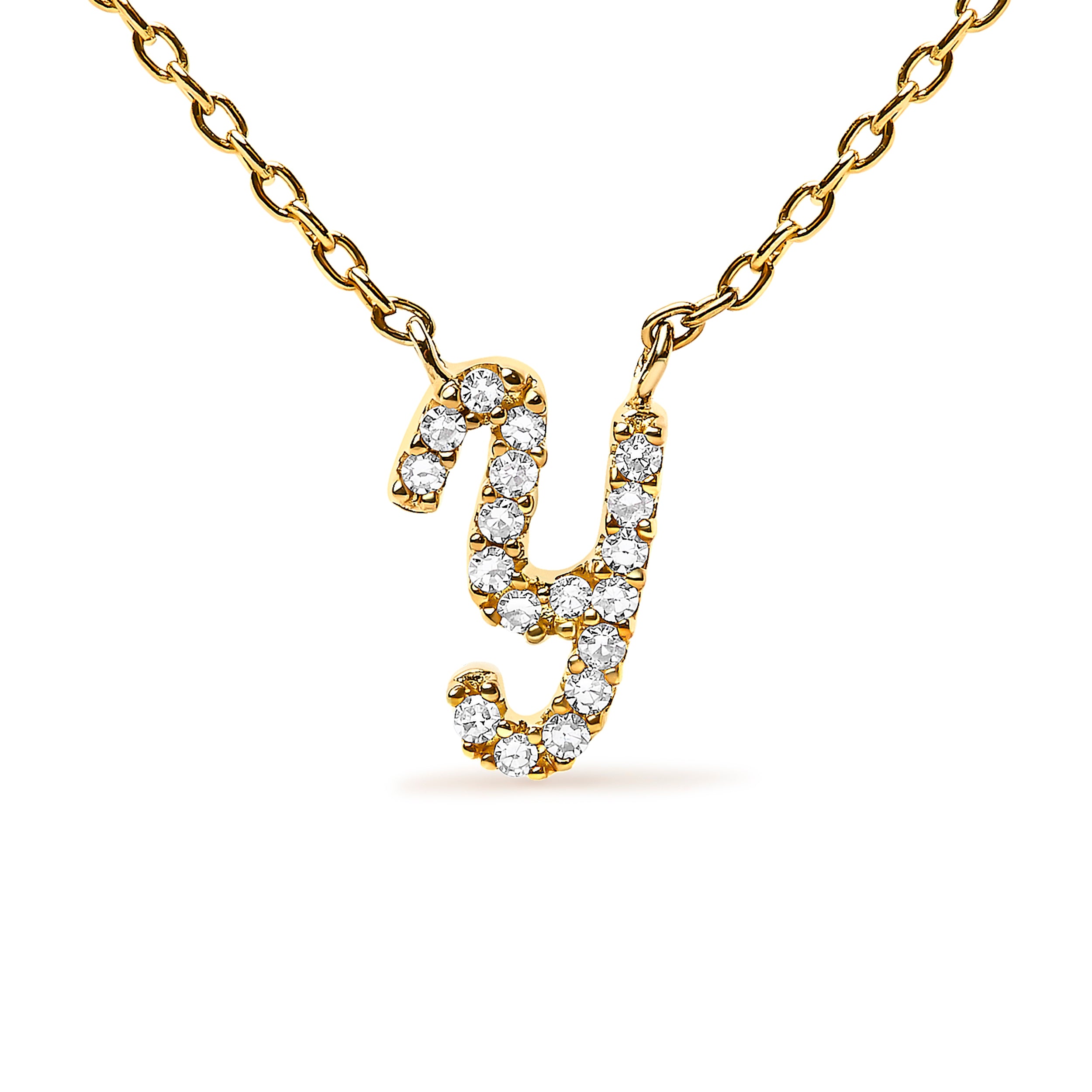 10K Yellow Gold Diamond Accent "Y" Initial Script Style Pendant Necklace
