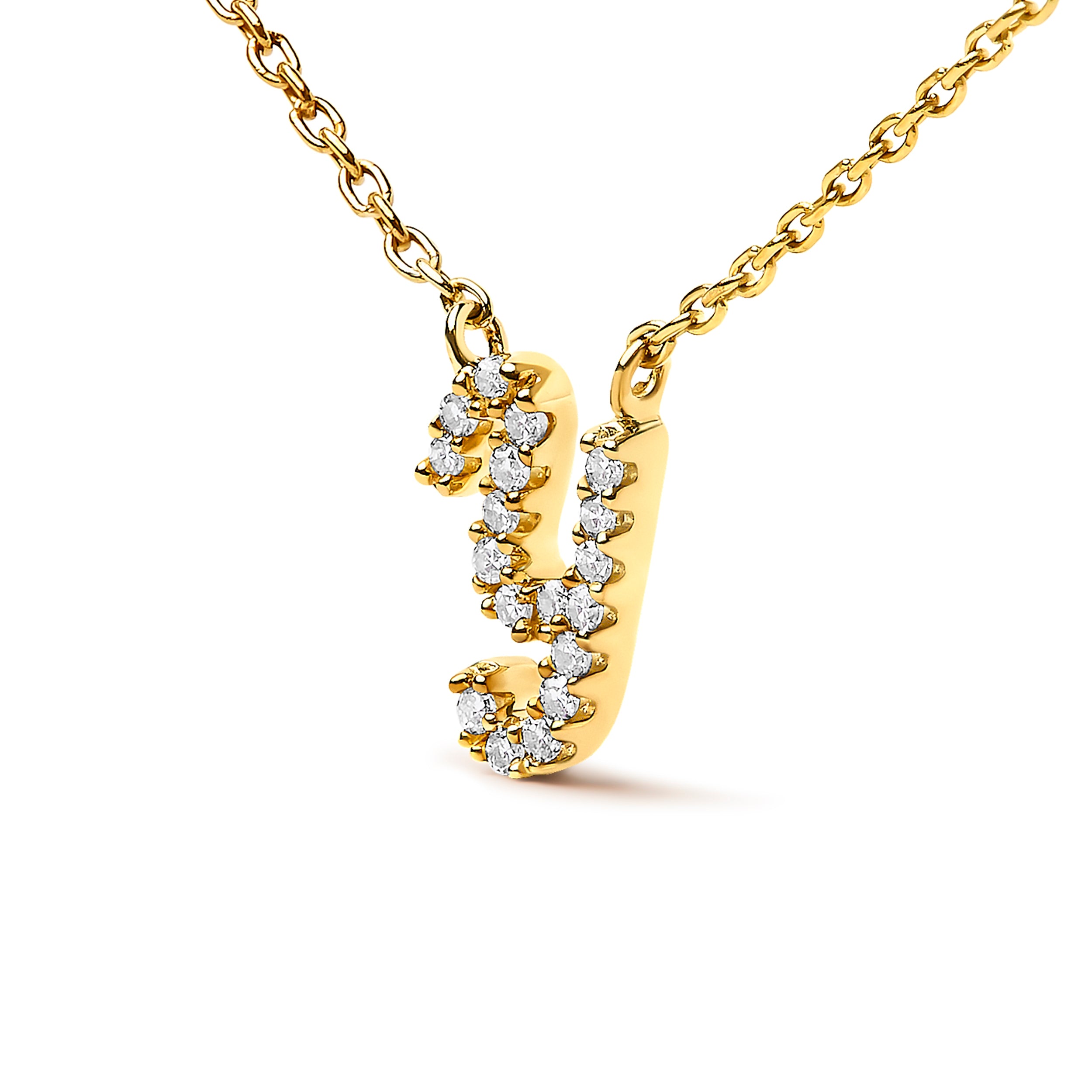 10K Yellow Gold Diamond Accent "Y" Initial Script Style Pendant Necklace