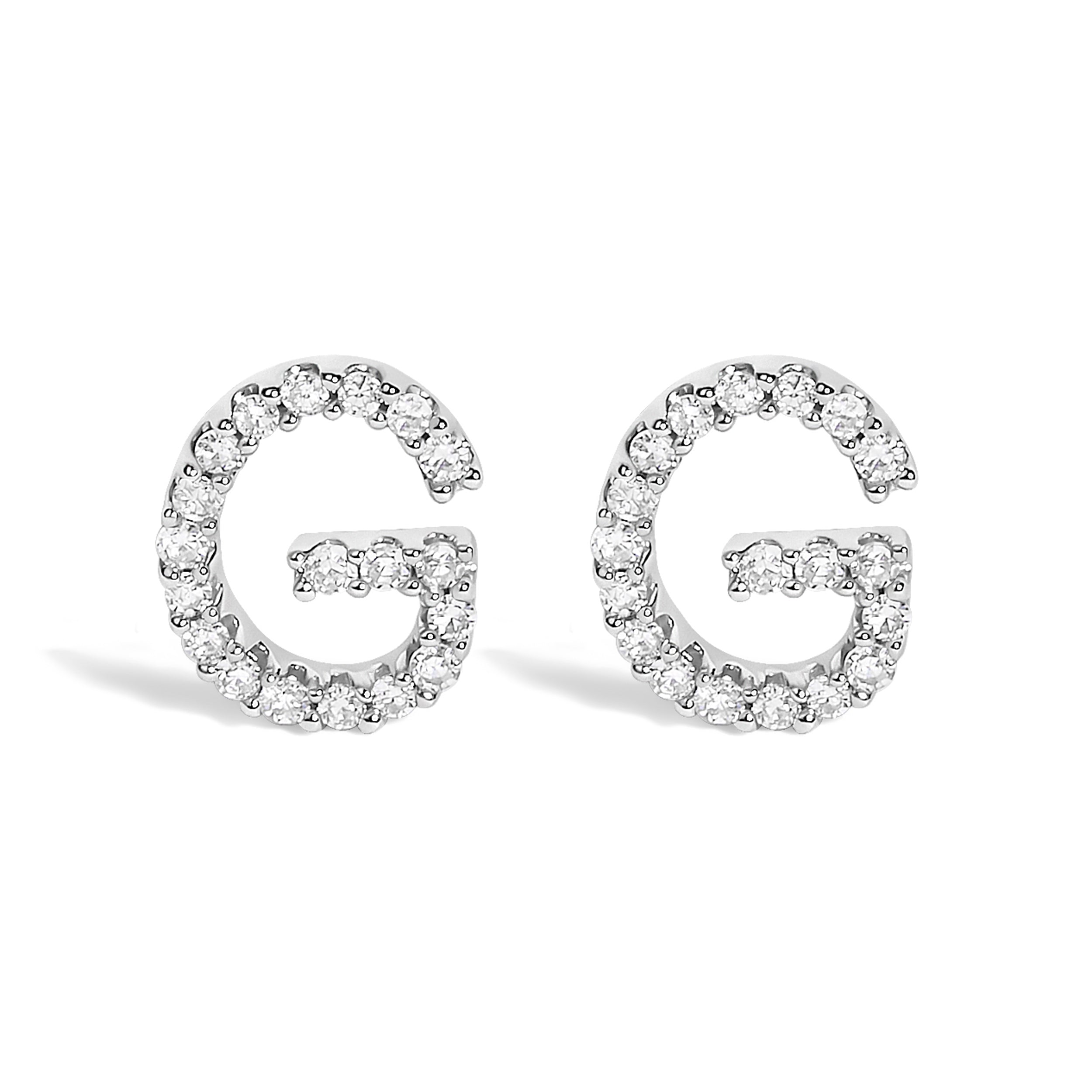 10K White Gold 1/10 Cttw Diamond 'G' Initial Stud Earring