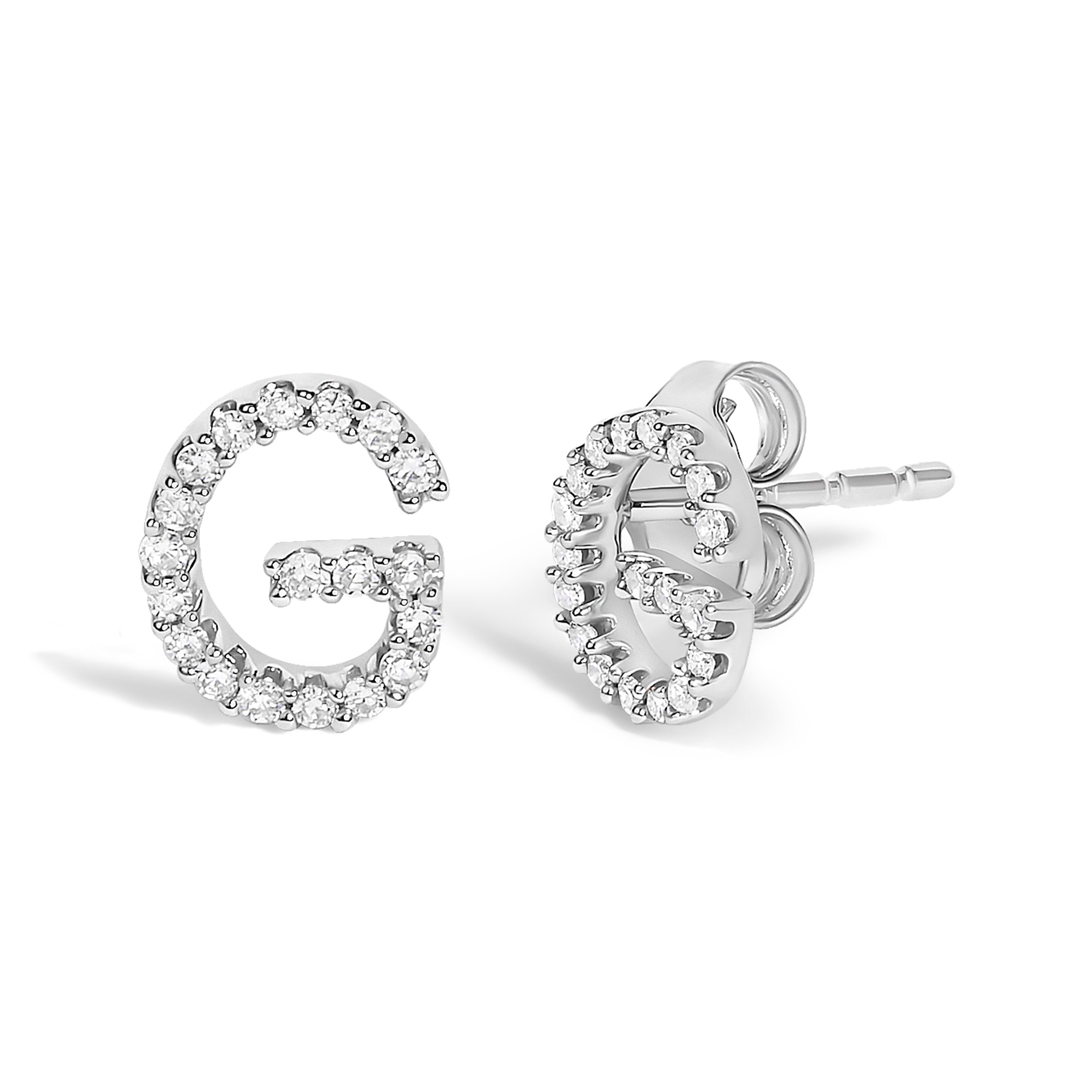10K White Gold 1/10 Cttw Diamond 'G' Initial Stud Earring