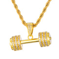Color: Golden, style: Only Pendant - Diamond-studded zircon gold dumbbell pendant
