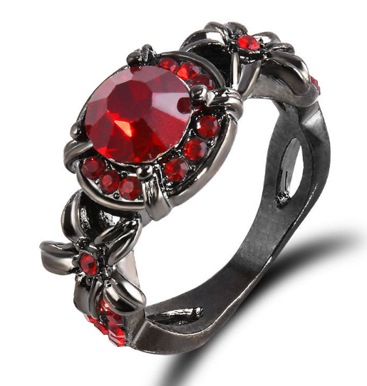 Color: Red, Size: 6 - Gemstone Rose Full Diamond Engagement Ring