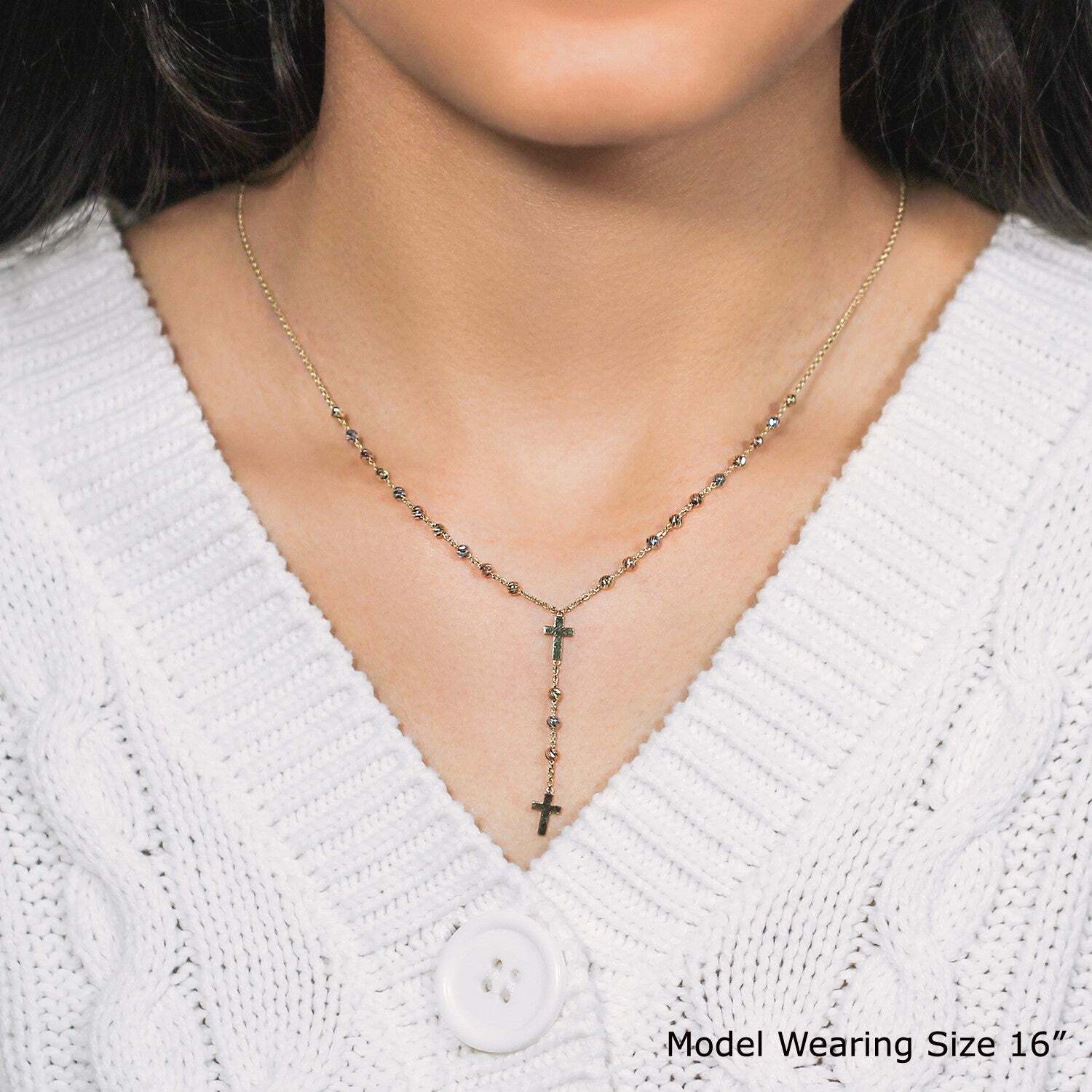14k Tri-Color Gold Rosary Chain Necklace