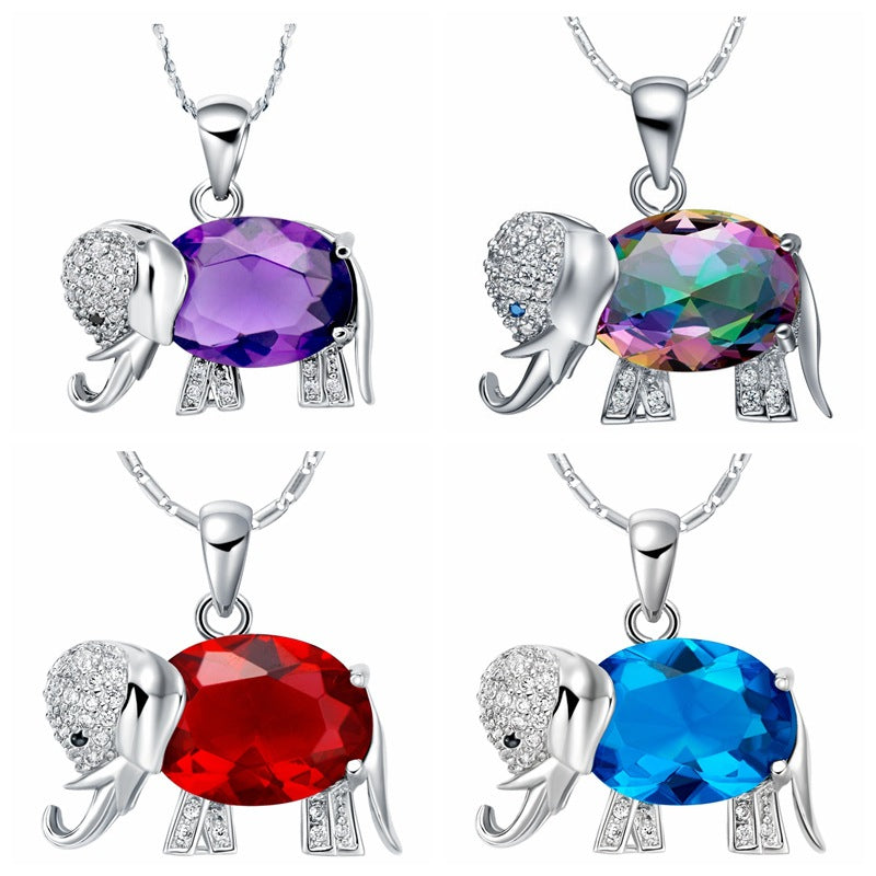 Color: Purple Pendant - Crystal elephant pendant