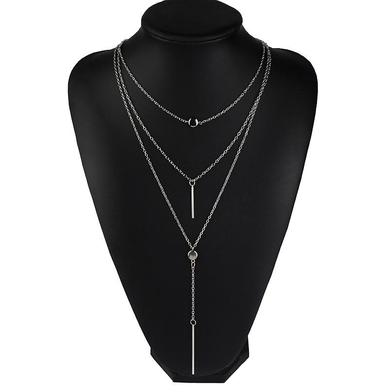 Color: Silver, Style: 1style - Clavicle chain short necklace pendant sweater chain