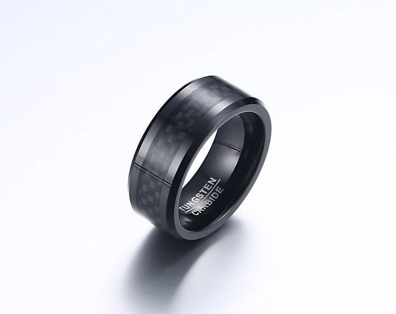 Color: US 7, style: A - 8MM carbon fiber tungsten steel ring black