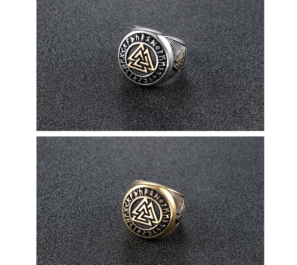 Color: Silver, Size: US8 - Stainless Steel Valknut Ring With Runic Symbol Halo
