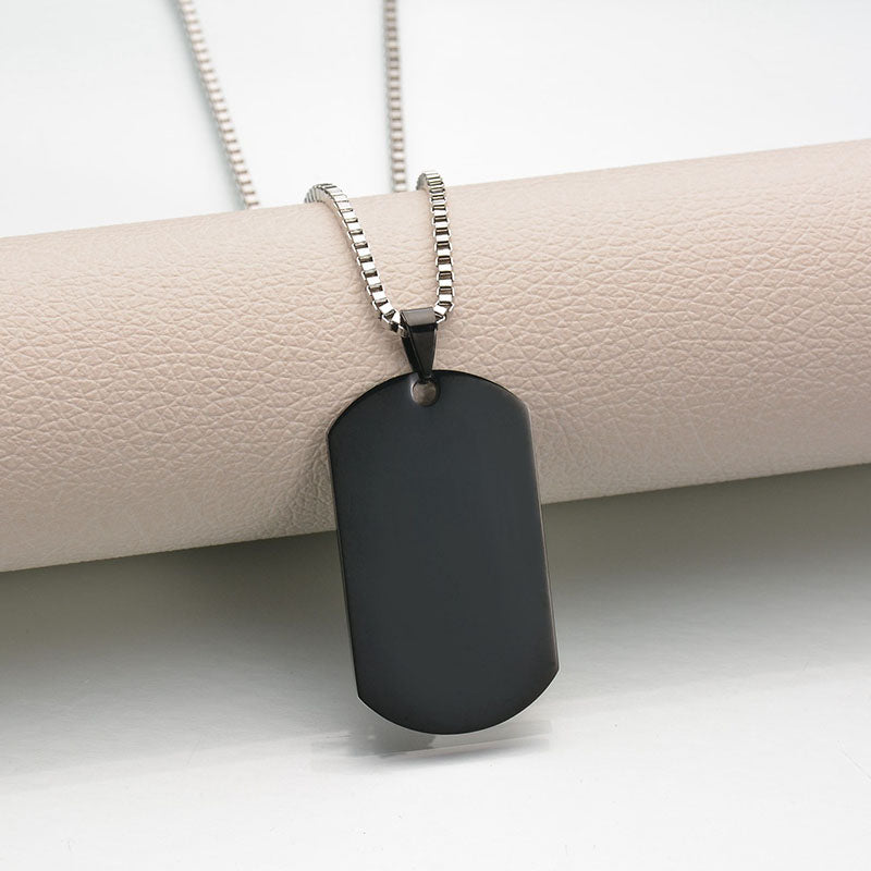 Color: Black, Style: Square-22x36mm, Size:  - Titanium steel military brand stainless steel men's necklace private custom dog brand name pendant offering lettering