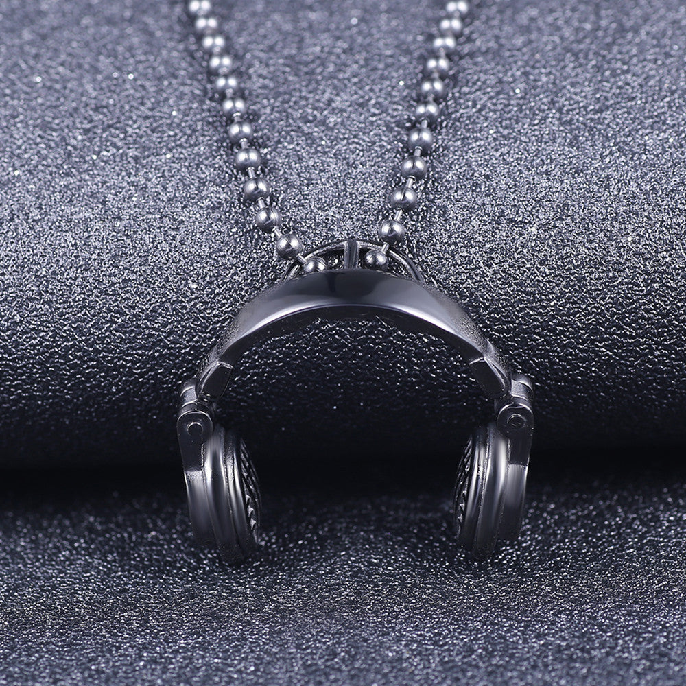 Color: Black - Music Headphones Titanium Steel Pendant