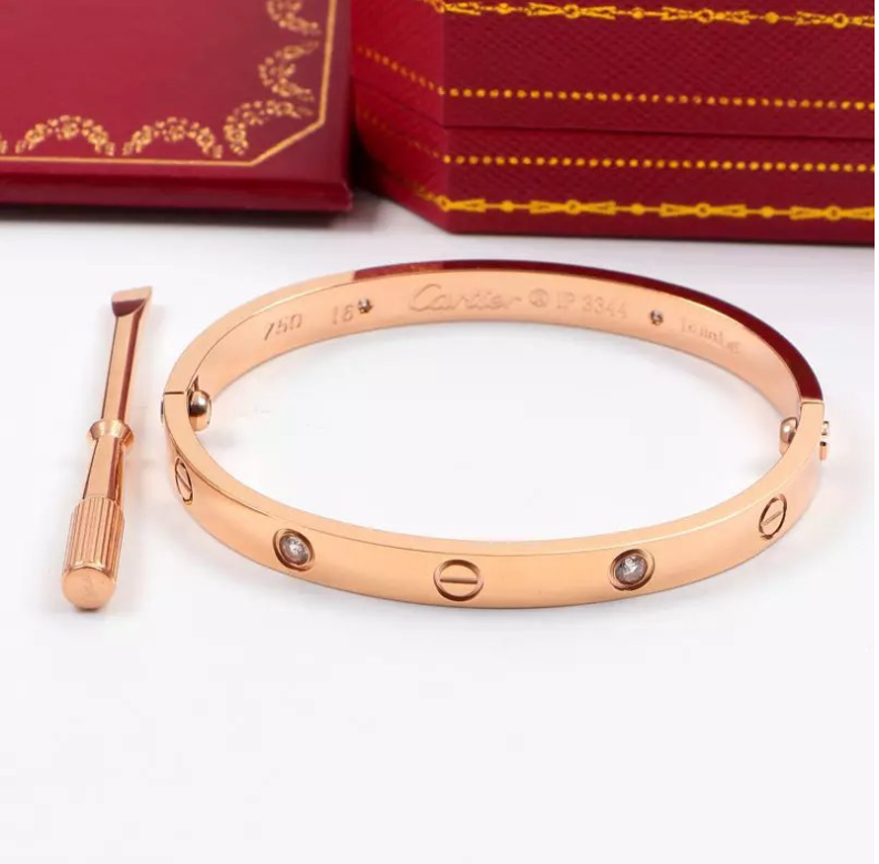 Color: Rose gold With diamond, Size: 16cm-Yes, logo:  - European and American simple cross pattern bracelet