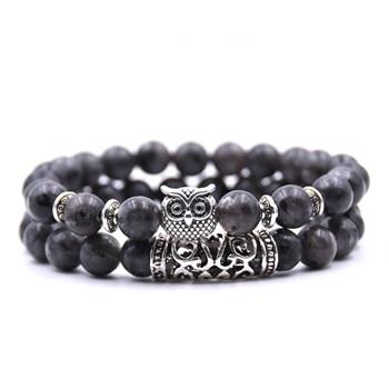 Color: Black gray - Natural Stone Intuitive Owl Bracelet