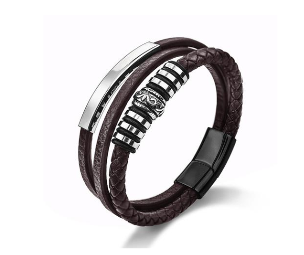 Color: Brown, Size: 20.5cm-Black buckle, style:  - Vintage cowhide woven bracelet