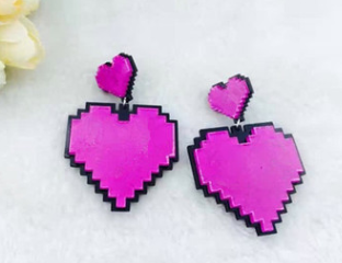 Color: Purple - Red Heart Earrings For Sale, Romantic Acrylic Stud Earrings For Girlfriend