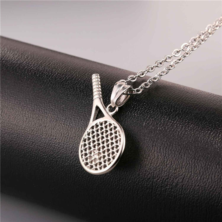 Color: Steel - Stainless steel jewelry tennis racket necklace pendant