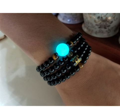 Color: C - Obsidian Korean version of the luminous bracelet personality student tide men and women models couple beads bracelet