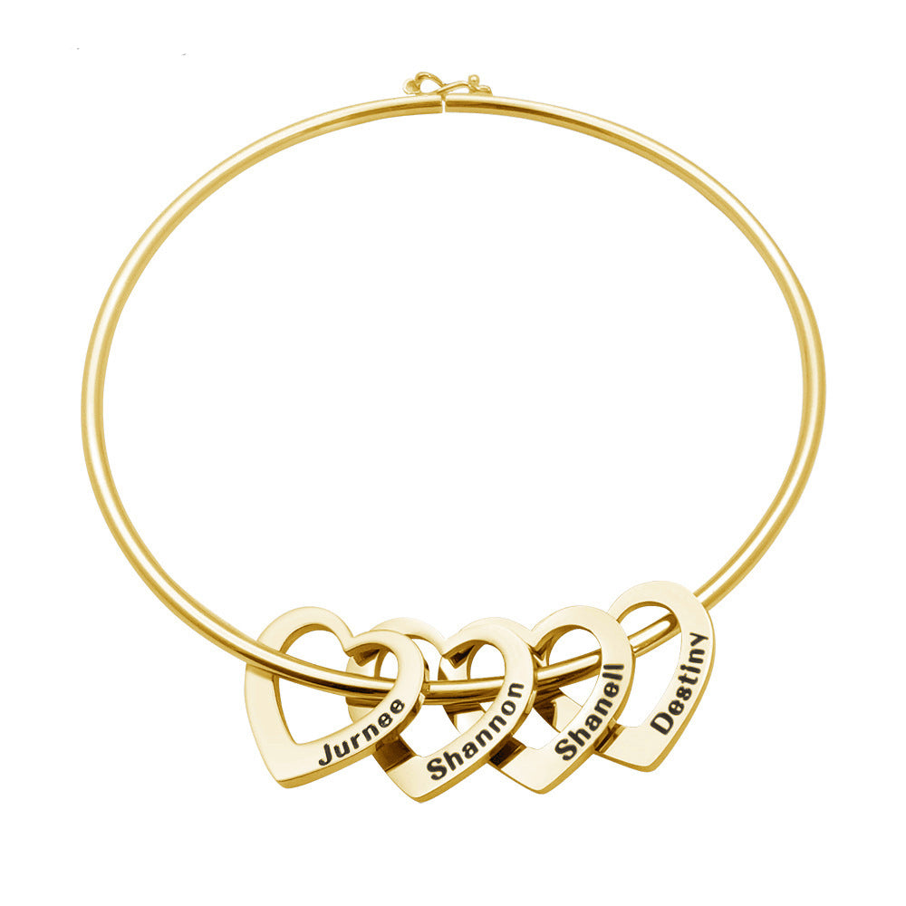 Color: 2 round button steel color - Stainless Steel Bangle Letter Personalized Bracelets with Hearts Customized Engraved Names Bracelets