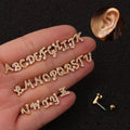 Color: Silver, style: P - 26 English Alphabet Earrings Micro-Inlaid Zircon Screw Earrings Female Stainless Steel Ear Bone Studs