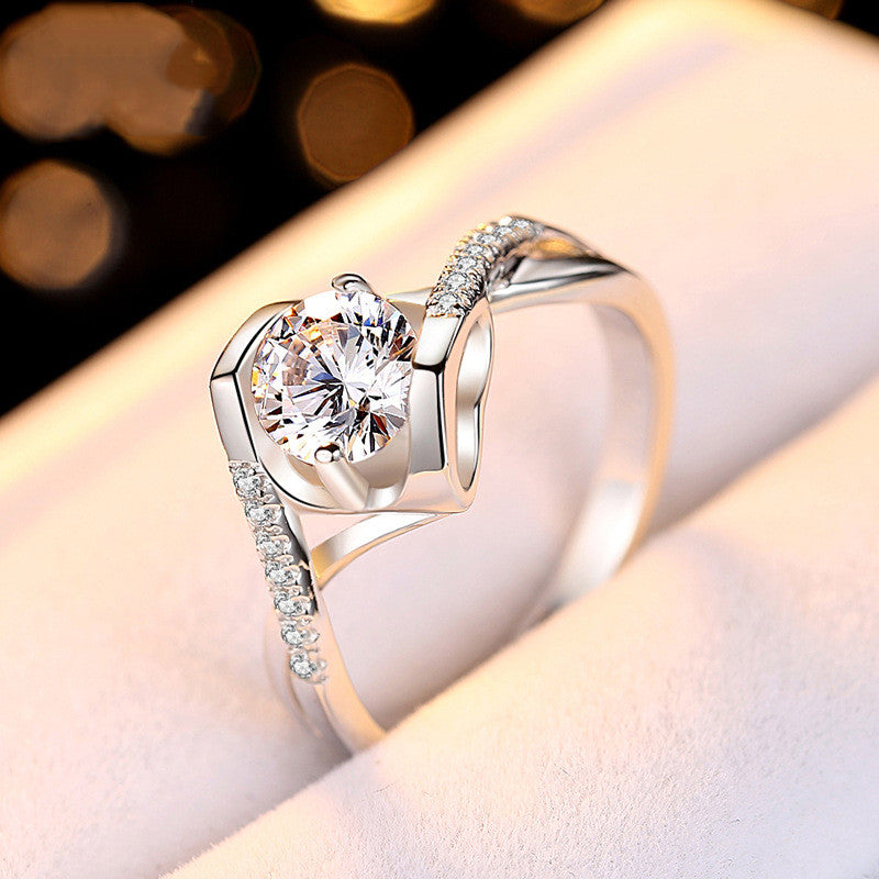 Color: Photo Color, style: 50points Moissanite, Size: Size16 - Fashion Angel's Kiss Group 50-point Moissanite Diamond Ring