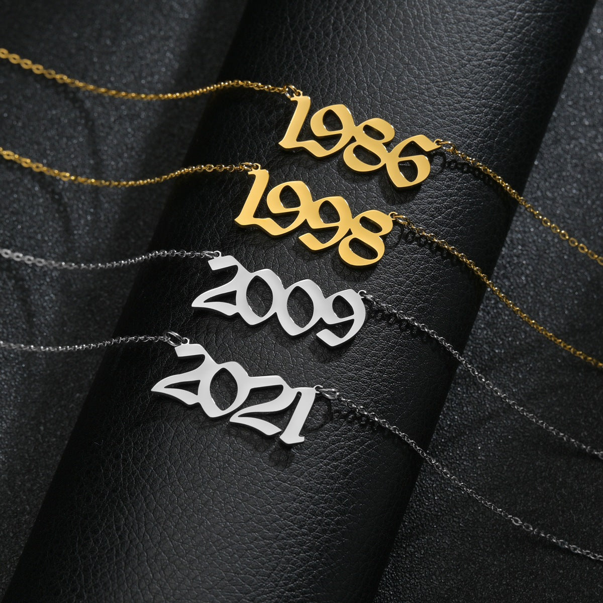 Color: Gold, style: 2009. - Fashion Year Birthday Number Stainless Steel Necklace