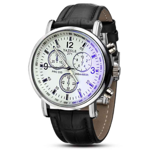 Color: White surface black belt - HOT SALE 2021 Top Brand Luxury Fashion Faux Leather Watches Mens Blue Ray Glass Quartz Analog Watch Wristwatch Clock Dropship