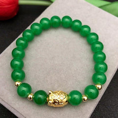 Size: 10mm, Color: Green - Birth Year Gold Pig Bracelet Green Double Color Gold Bead Bracelet