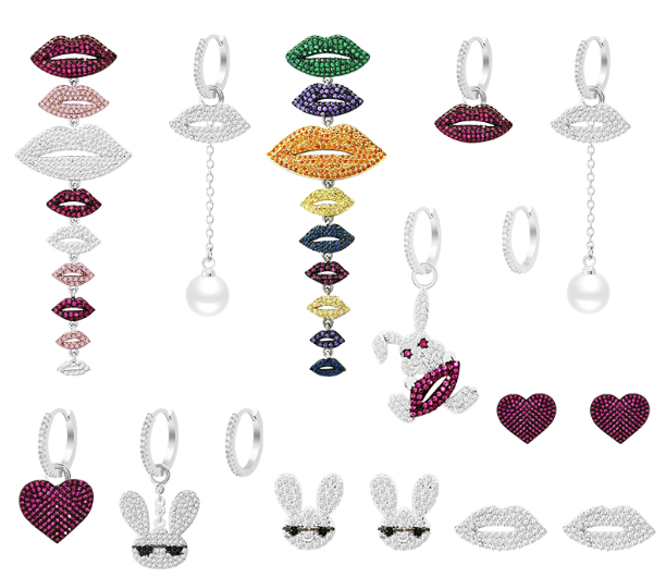 Style: 11 style - Temperament Yao chen''s lips, ears, nails, tides, playful red lips, rabbit earrings, pure silver, Korean net red personality