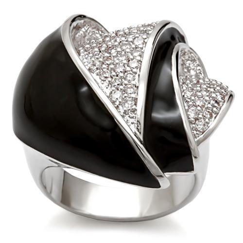 1W105 - خاتم نحاسي مطلي بالروديوم مع زركونيا مكعبة AAA بلون شفاف