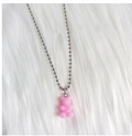 Color: Fruit pink - Gummy Bear Pendant Stainless Steel Tu Cool Girl Necklace