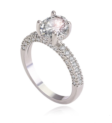 Color: Silver 4style, Size: 9th - Zircon full diamond ring ring Rose gold plated engagement ring strip or tail ring