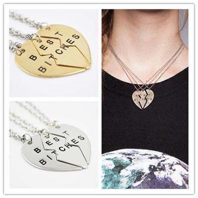 Color: Silver - Love broken splicing Pendant Best Bitches love necklace