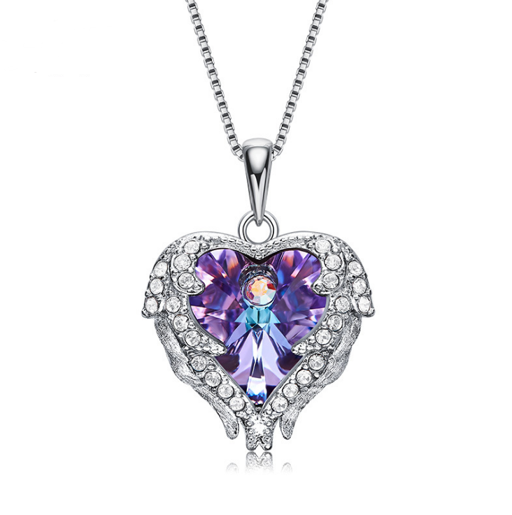 Color: Dark purple copper - Elements Crystal S925 Sterling Silver Angel Necklace