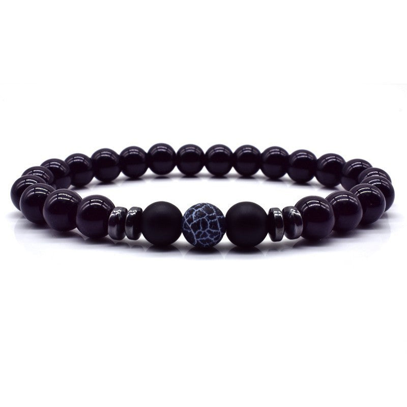 Color: Black weathered agate - Natural stone bracelet couple beaded