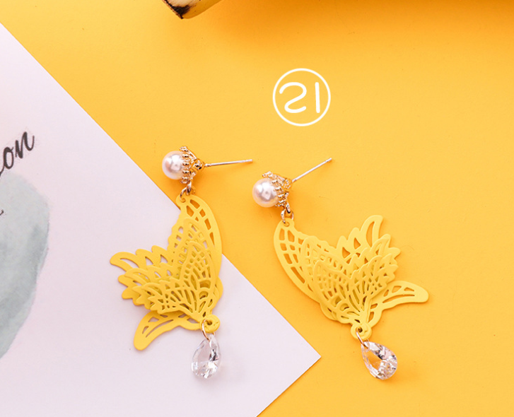 Color: 21 - Sweet summer series earrings girl heart orange orange earrings long personality temperament super fairy earrings