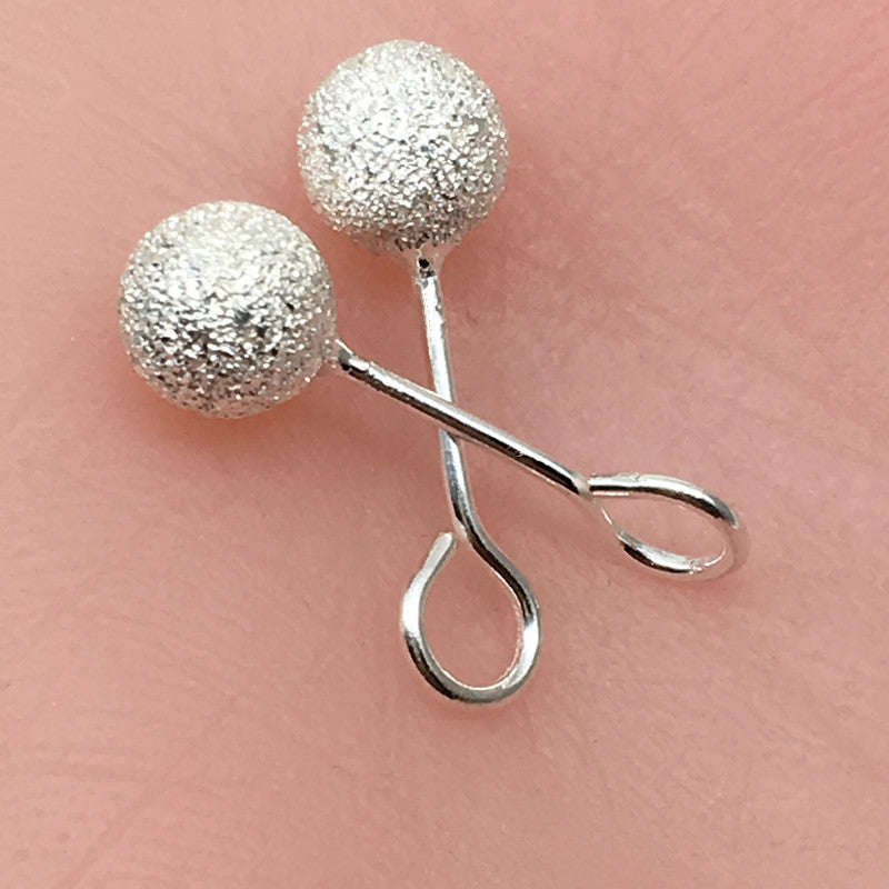 Color: 4mm silver - Scrub round earrings ball peas earrings