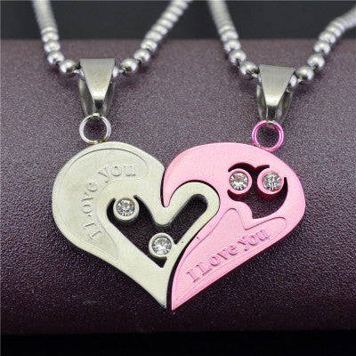 Style: 2, Color: Platinum - Heart shaped titanium love couple necklace on the price of a male and female students in Japan and South Korea pendant accessories STN015