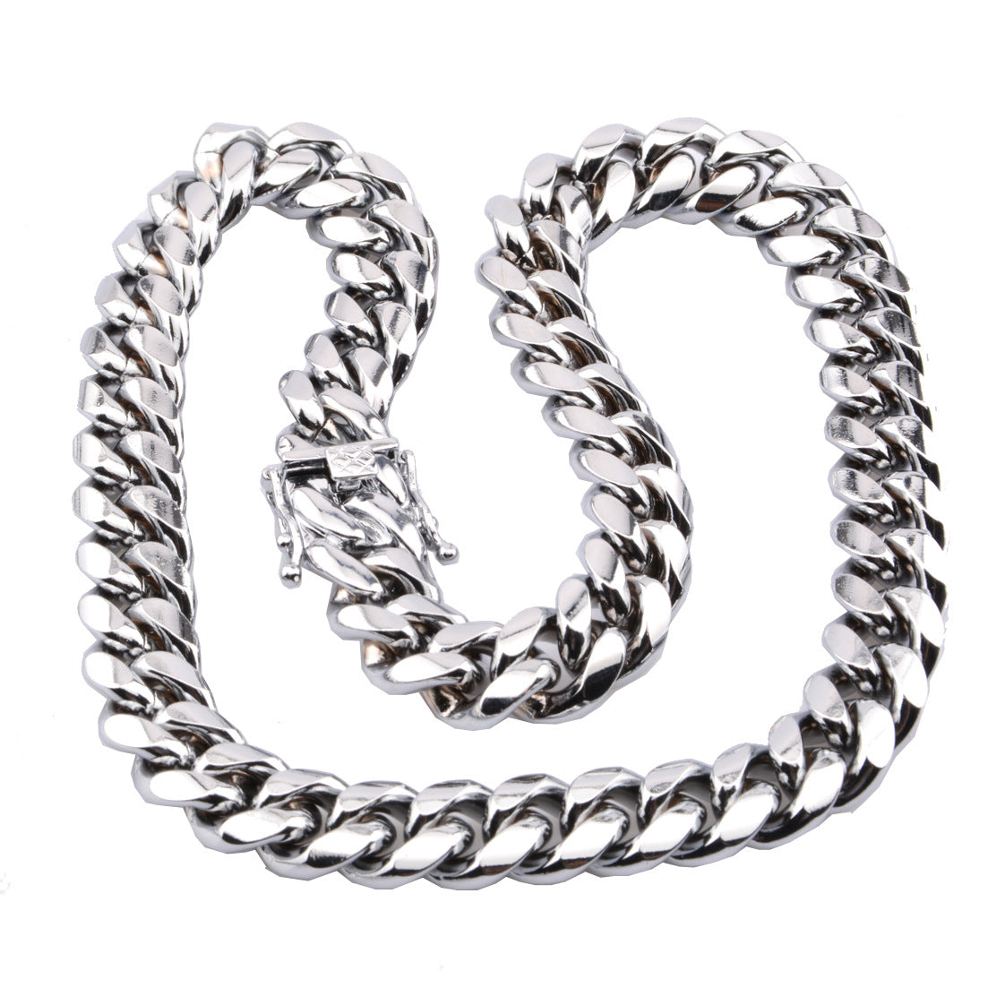 Color: 8mm 22 inches 56cm - New men's hot Cuban chain faucet buckle silver necklace stainless steel titanium steel encryption plating white steel